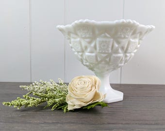 Westmoreland Old Quilt Milk Glass Compote