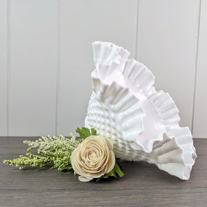 Fenton Hobnail Milk Glass Ruffled Edge Bowl image 1