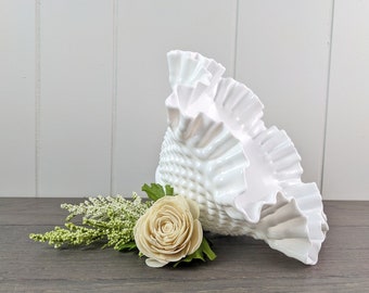 Fenton Hobnail Milk Glass Ruffled Edge Bowl