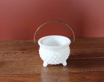 Milk Glass Hobnail Condiment Bowl with Handle