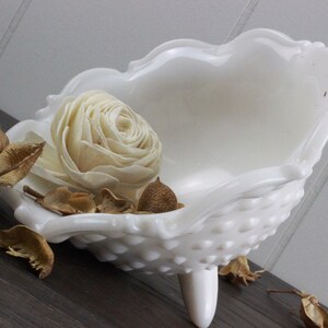 Shabby Chic Footed Hobnail Milk Glass Bowl image 8