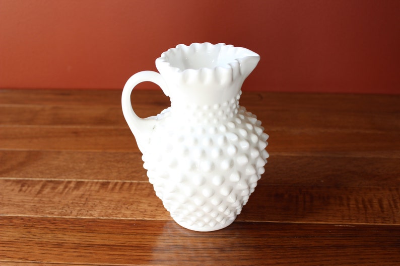 Fenton Milk Glass Ruffled Edge Hobnail Pitcher image 1