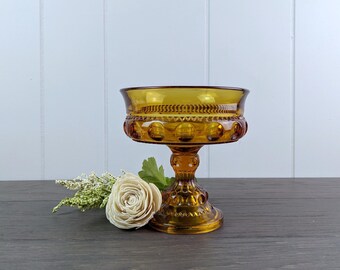 Indiana Glass Kings Crown Thumbprint Amber Compote