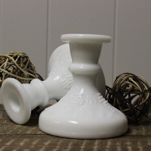 Set of 2 Milk Glass Grape Candlestick Holders