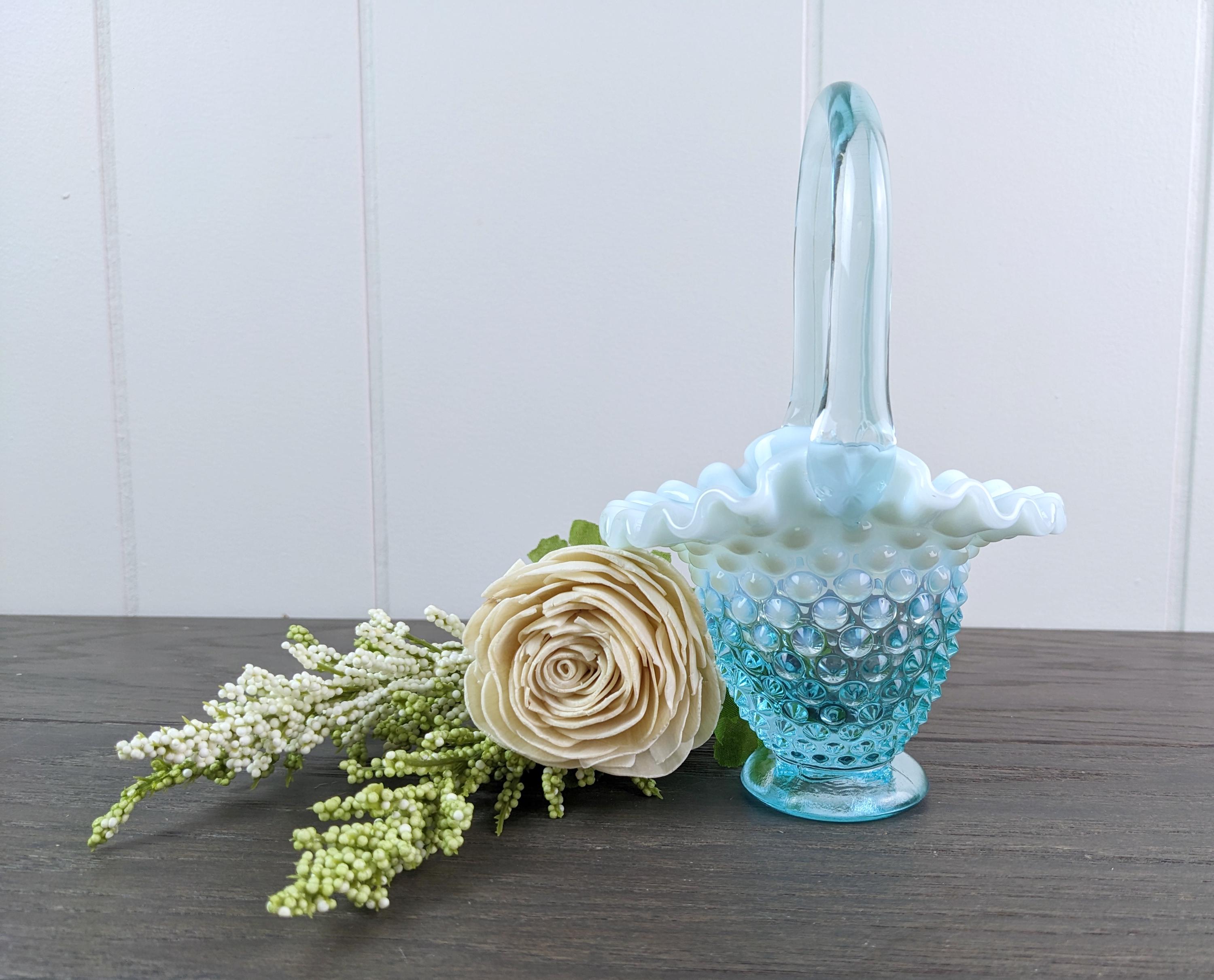 フェントン ハンドペイント ブルー チューリップ ガラス バスケット