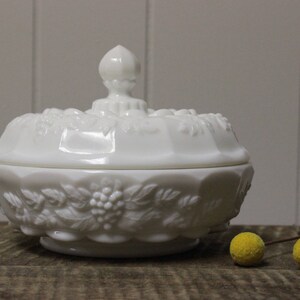Westmoreland Paneled Grape Milk Glass Covered Dish