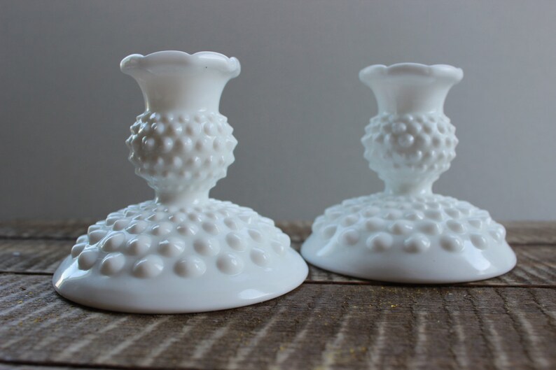 Vintage Fenton Hobnail Milk Glass Candle Holders Etsy