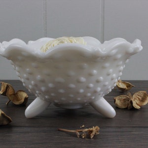 Shabby Chic Footed Hobnail Milk Glass Bowl image 2