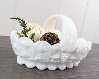 Westmoreland Paneled Grape Milk Glass Basket