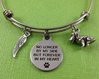 Dog Memorial Bracelet, Dog Remembrance Bracelet, Dog Memorial Bangle, Dog Charm Bracelet, No Longer By My Side But Forever In My Heart