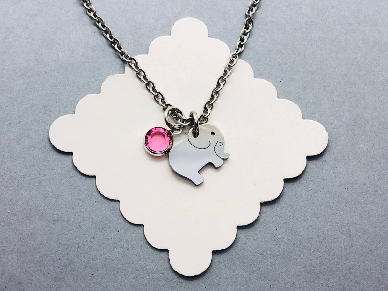 Lucky Elephant Christmas Gift Birthstone Necklace Gift for Her Elephant Charm Necklace Elephant Jewelry