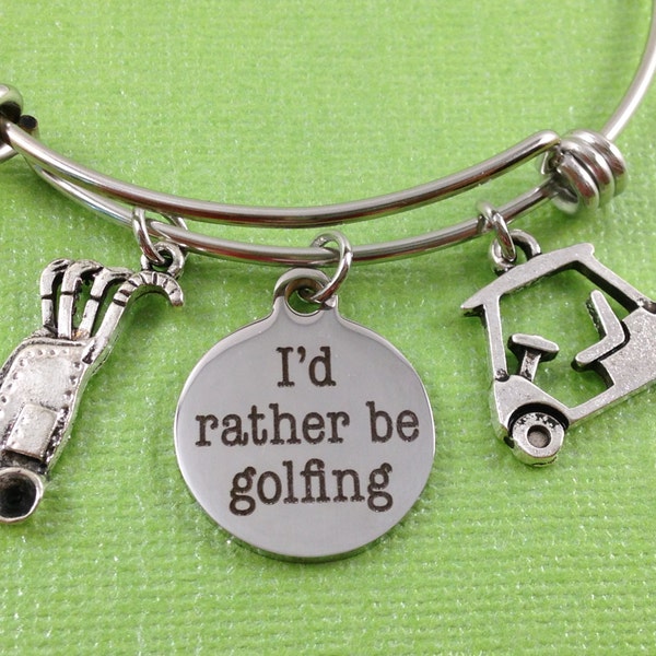 Golf Charm Bracelet, Golf Bracelet, Golf Bangle, Sports Charm Bangle, Sports Jewelry, Golf Bag Charm, Golf Cart Charm, Gift for Golfer