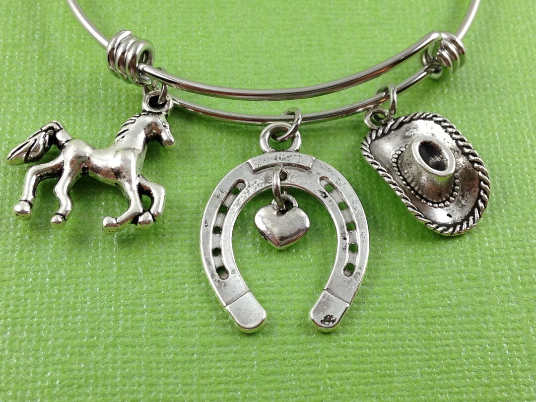 Cowgirl Charm Bracelet Horse Charm Horseshoe Charm Heart Etsy