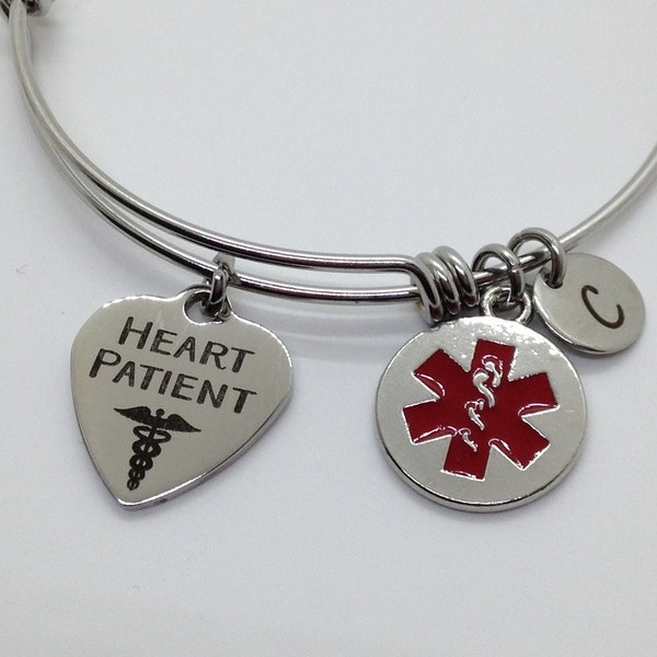 Medical Alert ID Bangle Bracelet, Heart Patient Awareness Jewelry