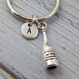 Wine Bottle Keychain, Wine Bottle Charm, Customized Keychain, Initial Charm, Monogrammed Keychain, Personalized Keychain, Initial Keychain