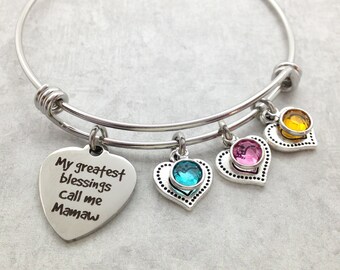 Mamaw Birthstone Bangle, Special Gift for Mamaw, Grandma Gift, My Greatest Blessings Call Me Mamaw, Christmas Gift