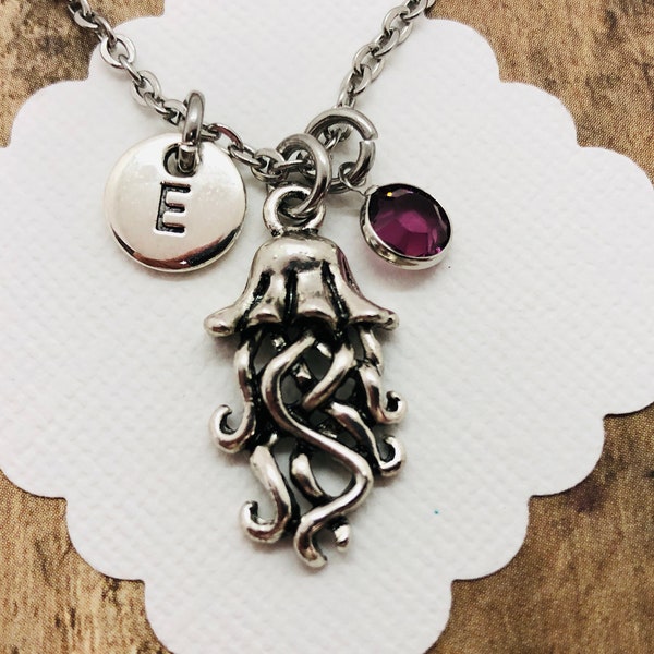 Personalized Jellyfish Necklace, Jellyfish Pendant, Nautical Jewelry, Jellyfish Jewelry