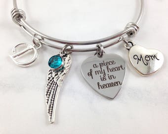 Personalized Mom Memorial Bracelet, Mom Remembrance Bangle, Memorial Charm Bracelet, Sympathy Gift, Memorial Jewelry