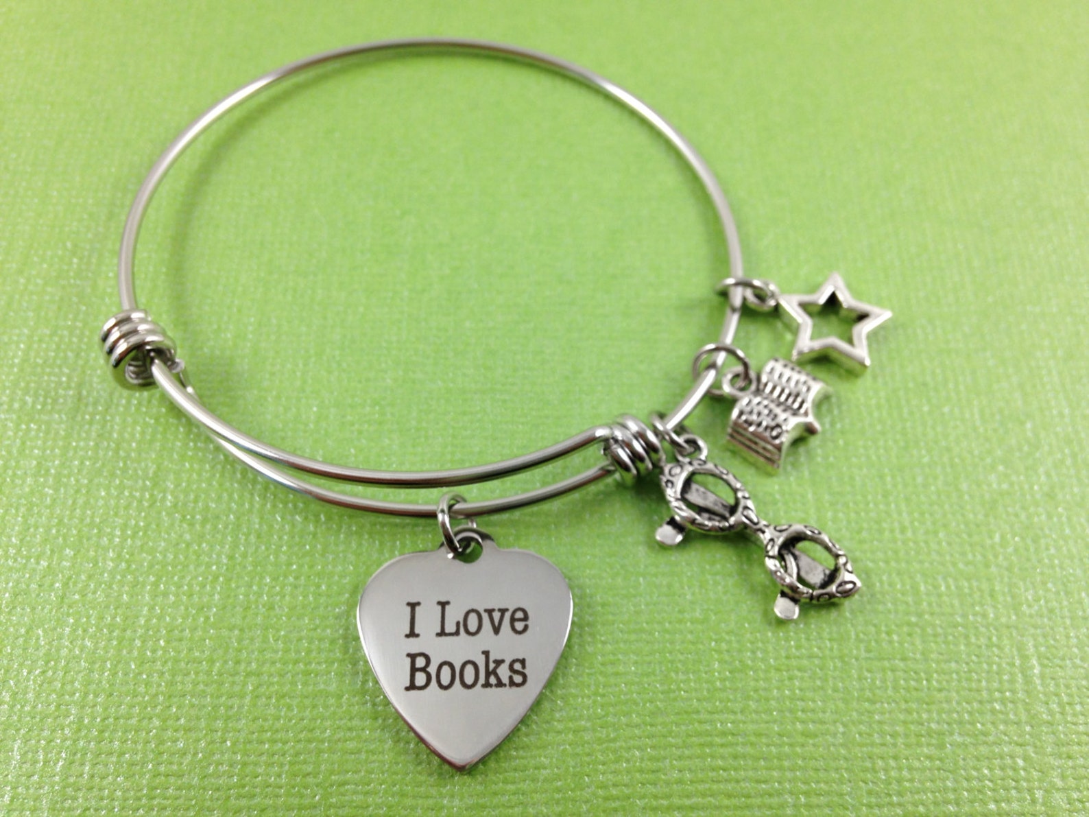 Book Charm Bracelet Book Charm Bangle I Love Books Charm Etsy