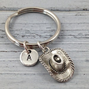 Cowboy Hat Keychain, Cowgirl Hat Keychain, Personalized Keychain, Initial Keychain,  Cowboy Hat Charm, Initial Charm,  Initial Key Ring