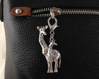 Giraffe Purse Charm, Mother and Baby Giraffe Purse Jewelry, Zipper Pull, Clip on Charm, Planner Charm, Purse Accessory