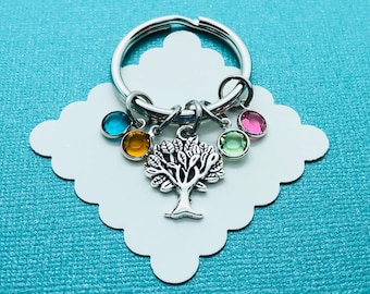 Family Tree Birthstone Keychain, Gift for Mom, Gift for Grandma, Mother's Day Gift, Christmas Gift, Personalized Gift for Her