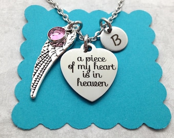 A Piece of My Heart is in Heaven Necklace, Personalized Memorial Necklace, Sympathy Gift, Remembrance Jewelry