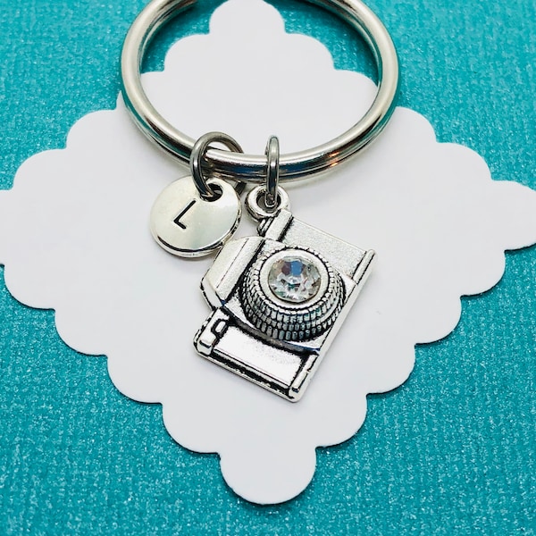 Camera Keychain, Photographer Gift, Photographer Keychain, Personalized Keychain, Custom Keychain, Birthstone Keychain, Initial Charm,