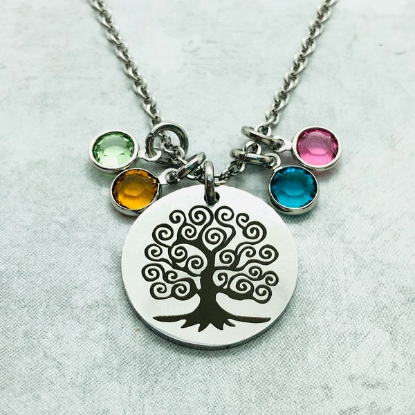 Family Tree Birthstone Necklace, Mother's Day Gift, Gift for Grandma, Reversible Necklace, Keepsake Jewelry, Mom Necklace