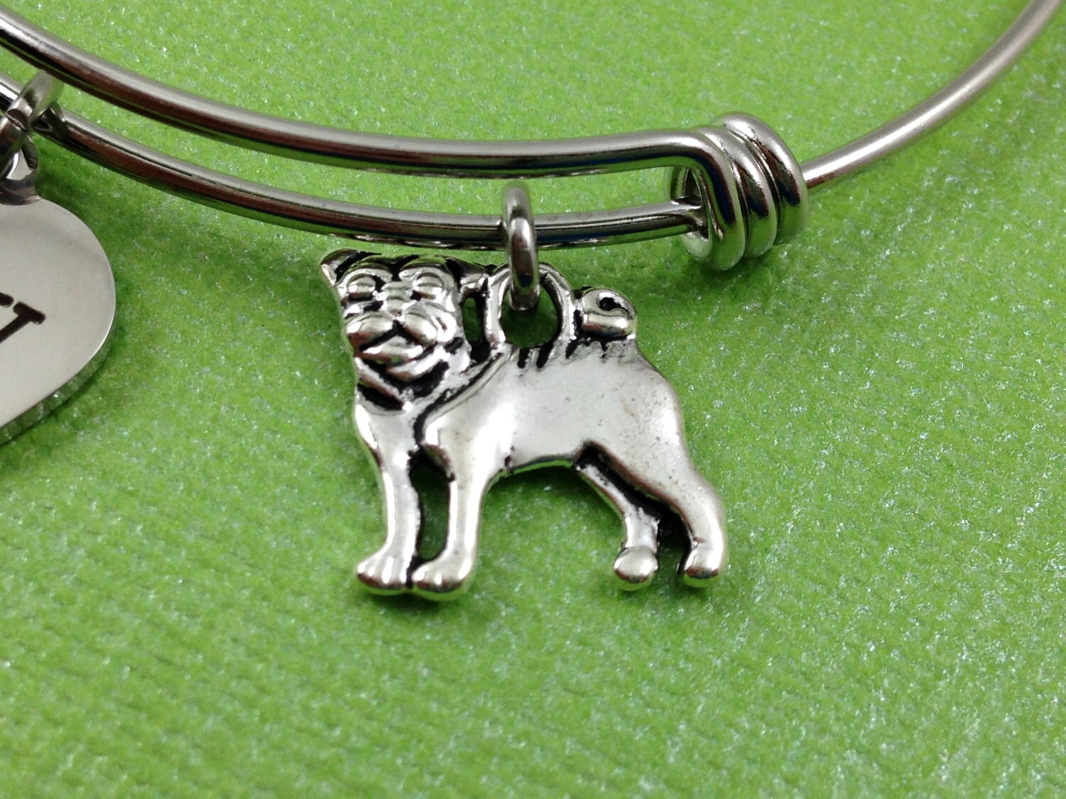 Pug Charm Bracelet Pug Charm Bangle I Love My Pug Dog Etsy