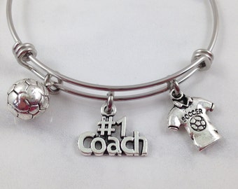 Soccer Coach Bracelet, Gift for Soccer Coach, Sports Bracelet, Sports Jewelry, Soccer Bangle, Number 1 Coach Bracelet