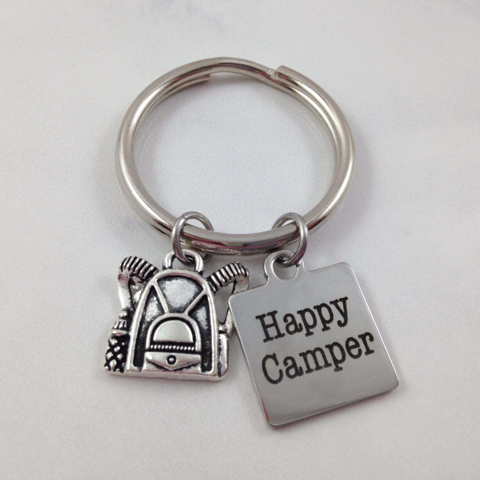 Happy Camper Keychain Camp Keychain Backpack Keychain Etsy