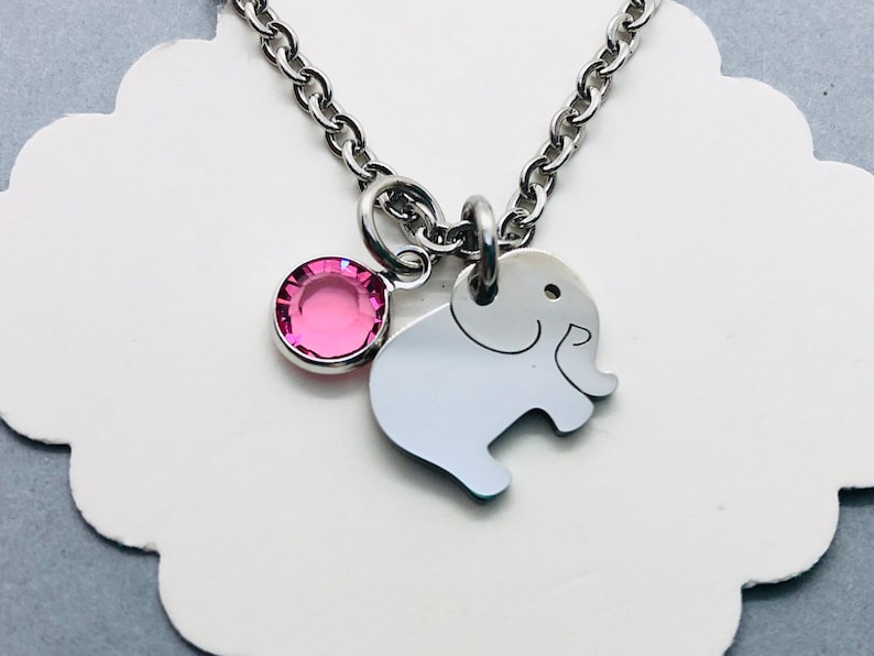 Lucky Elephant Christmas Gift Birthstone Necklace Gift for Her Elephant Charm Necklace Elephant Jewelry