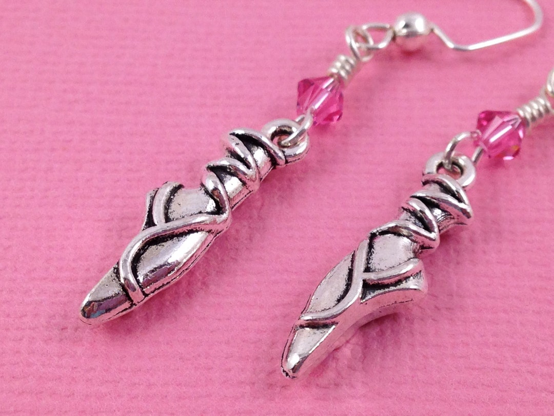 Ballet Shoe Charm, Ballet Shoe Earrings, Ballet Slipper Earrings, Swarovski Crystal, Pink