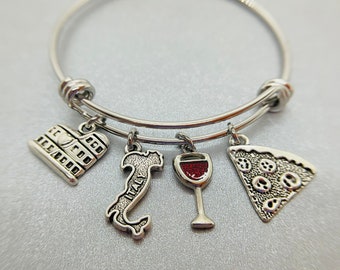 Italy Charm Bracelet, Italy Themed Charm Bracelet, Italy Charm Bangle, Italian Charm Bracelet, Travel Charm Bracelet,  Italy Jewelry