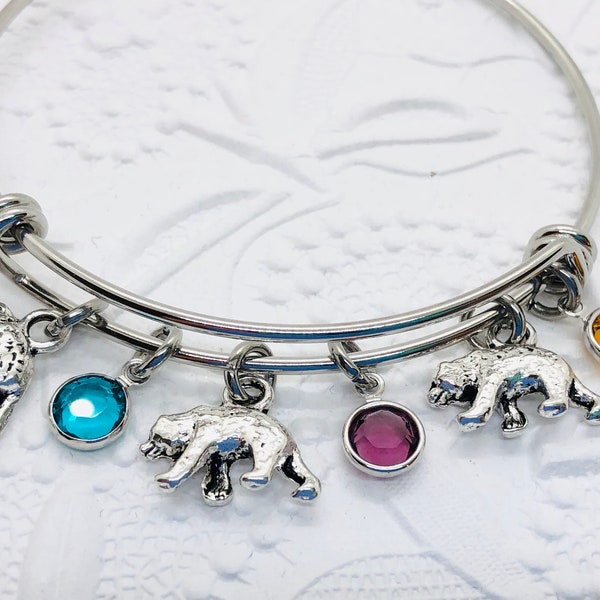 Mama Bear Birthstone Bracelet, New Mom Gift, Mama Bear Jewelry, Mom Bangle