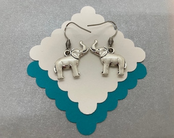 Elephant Earrings, Lucky Elephant Jewelry, Silver Elephant Charm