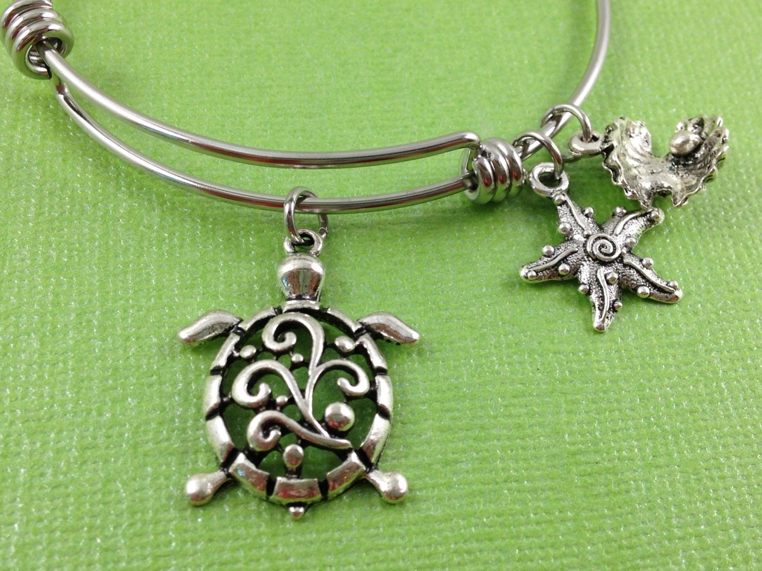 Turtle Charm Bracelet Turtle Charm Bangle Sea Turtle Charm Etsy