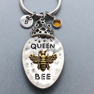 Queen Bee Keychain, Initial Key Chain, Personalized, Gift for Mom