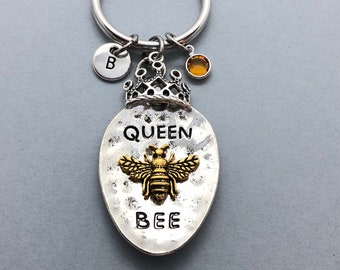 Queen Bee Keychain, Initial Key Chain, Personalized, Gift for Mom