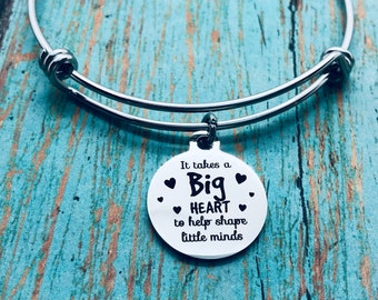 It Takes a Big Heart to Help Shape Little Minds, Teacher Appreciation Gift, End of Year Gift, Christmas Gift, Teacher Jewelry