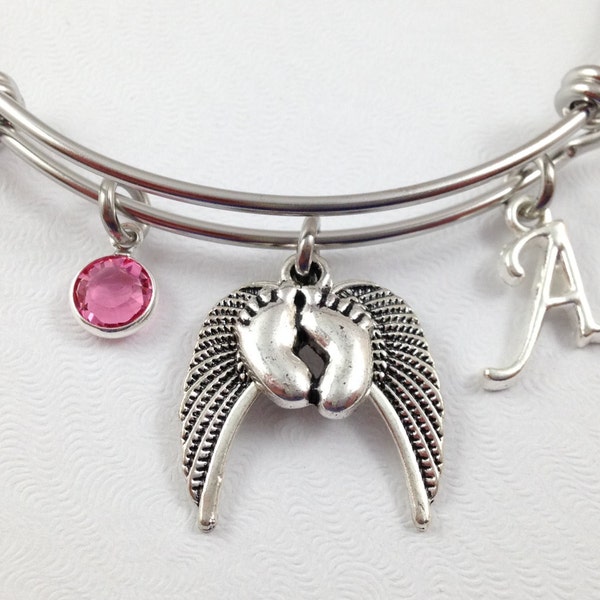 Baby Memorial Bracelet, Angel Wing Bracelet, Infant Loss, Sympathy Gift, Miscarriage Bracelet, Baby Feet Charm