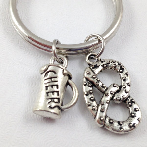 Beer Keychain, Pretzel Keychain, October Fest Keychain, Oktoberfest Keychain, Pretzel Charm, Beer Mug Charm