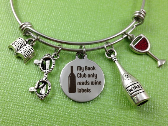 Wine Themed Bangle Bracelet-My Happy Place Wine Charm Jewelry