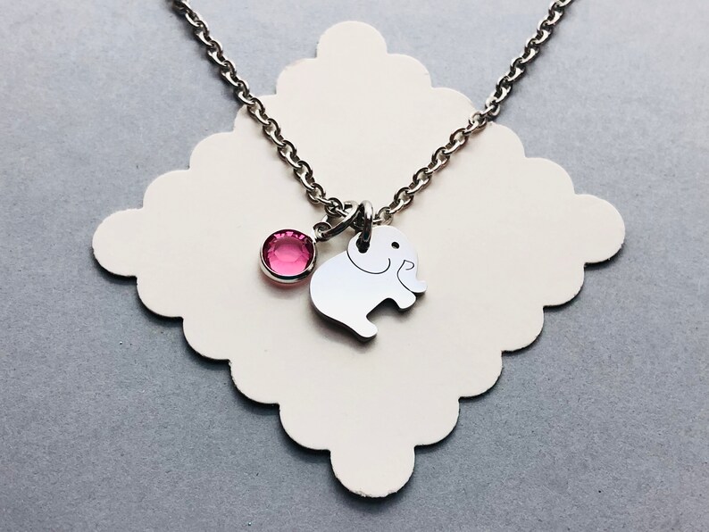 Lucky Elephant Christmas Gift Birthstone Necklace Gift for Her Elephant Charm Necklace Elephant Jewelry