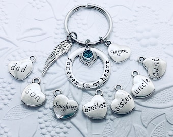 Forever in my Heart Keychain, Mom, Dad, Son, Daughter, Aunt, Uncle, Sister, Brother Memorial Keychain, Sympathy Gift