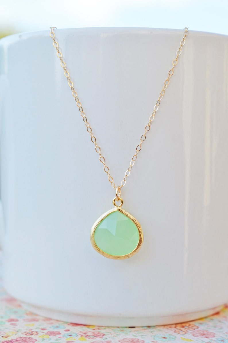 Mint Teardrop Pendant Necklace Etsy