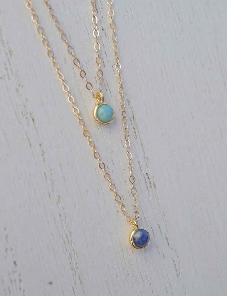 Dainty Lapis Lazuli Round Drop Charm Pendant Lapis Lazuli or Amazonite Pendant Necklace Tiny Lapis Lazuli Necklace Lapis Lazuli Necklace