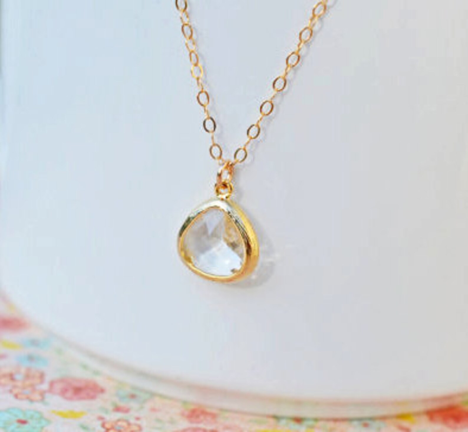 Small Crystal Pendant Necklace, Dainty Pendant Necklace, Minimalist