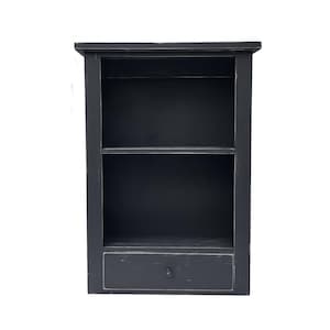 Handmade Distressed Black Wood Cabinet Shelves and Drawer - Rustic Farmhouse Kitchen Spice Storage